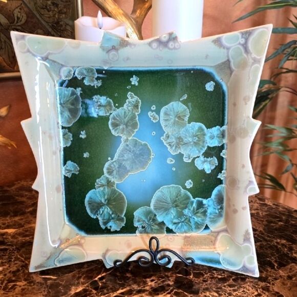 Cream and Green Ceramic Art Piece with Ethereal Design. One Of A KIND! - Picture 2 of 11
